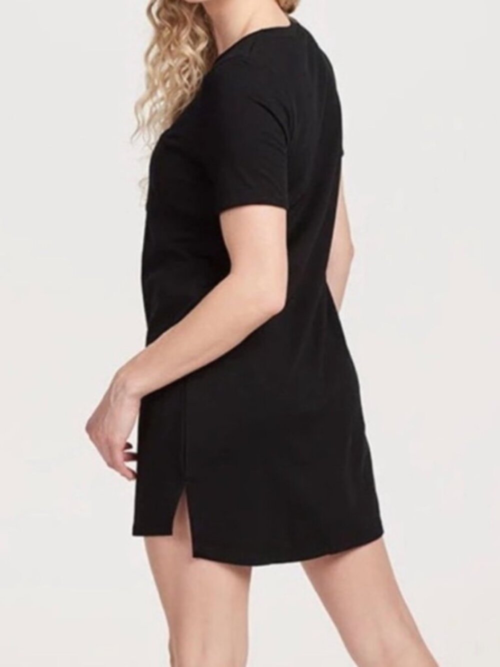 WoolX Lexie Black Relaxed T-Shirt Dress Pocket Sz Large $160